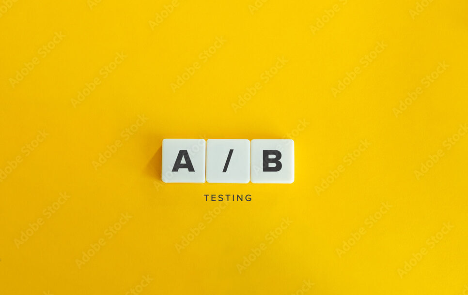 A/B testing banner and concept. Block letters on bright orange background. Minimal aesthetics.